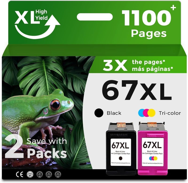 OLIKE حزمة استبدال خراطيش الحبر 67XL أسود/ملون ل HP Ink 67 XL تناسب طابعات HP67 DeskJet 2827e 2855e 4227e 4255e 2700 2700e 2752 2742e 2755 2755e 4100 4152e 6000 6055e 6052 6400 6455e - Image 1